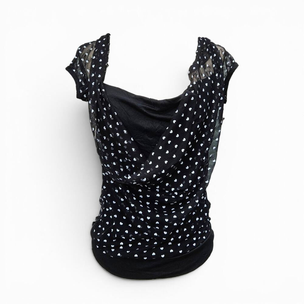 Euro Mesh Top Deadstock Polka Dot Hearts Black & White - Small